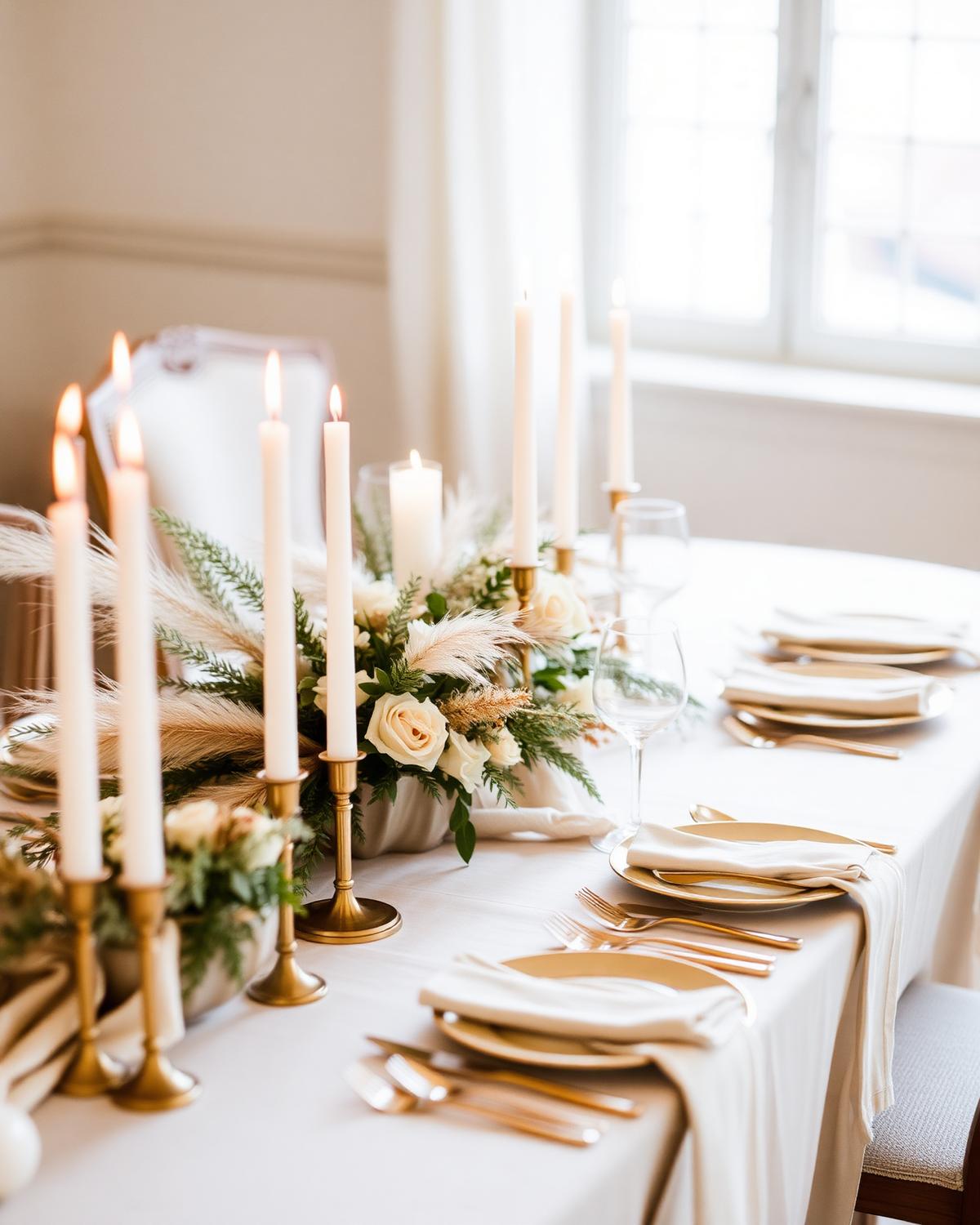 A romantic candlelit wedding tablescape